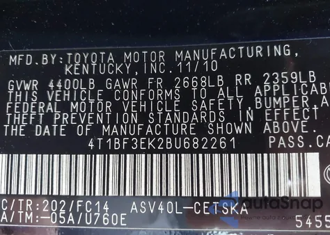 2011 Toyota Camry Se/Le/Xle z USA, uszkodzony, nr VIN 4T1BF3EK2BU682261